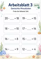 Vorschau - Arbeitsblätter - Minus mit fehlender Zahl bis 20 | Mathematik Klasse 1 | 5 Arbeitsblätter als PDF - Seite 3