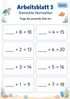 Vorschau - Arbeitsblätter - Fehlende Startzahl bei Plusaufgaben bis 20 | Mathematik Klasse 1 | 5 Arbeitsblätter als PDF - Seite 3