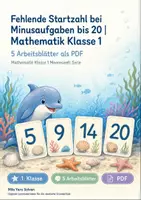 Vorschau - Arbeitsblätter - Fehlende Startzahl bei Minusaufgaben bis 20 | Mathematik Klasse 1 | 5 Arbeitsblätter als PDF - Deckblatt