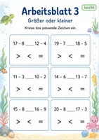 Vorschau - Arbeitsblätter - Differenzen vergleichen bis 20 | Mathematik Klasse 1 | 5 Arbeitsblätter als PDF - Seite 3