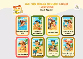 Vista previa - Tarjetas / Manipulativos - Tarjetas didácticas para aprender ACCIONES del VERANO en INGLÉS | Summer Actions Flashcards - Portada