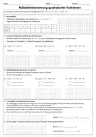 Vorschau - Arbeitsblätter - Nullstellen quadratischer Funktionen - Deckblatt