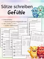 Vorschau - Arbeitsblätter - Sätze schreiben - GEFÜHLE - Klasse 1 bis 4 - Würfelsätze, Purzelsätze, Schlangensätze uvm. - Sätze und Satzbau üben und wiederholen - Deckblatt