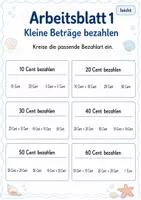 Vorschau - Arbeitsblätter - Passend bezahlen bis 1 Euro | Mathematik Klasse 1 | 5 Arbeitsblätter als PDF - Seite 1