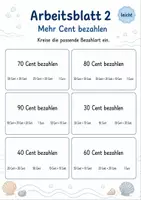 Vorschau - Arbeitsblätter - Passend bezahlen bis 1 Euro | Mathematik Klasse 1 | 5 Arbeitsblätter als PDF - Seite 2