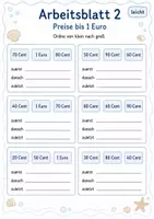Vorschau - Arbeitsblätter - Preise ordnen bis 1 Euro | Mathematik Klasse 1 | 5 Arbeitsblätter als PDF - Seite 2