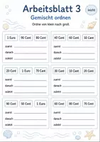 Vorschau - Arbeitsblätter - Preise ordnen bis 1 Euro | Mathematik Klasse 1 | 5 Arbeitsblätter als PDF - Seite 3