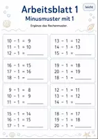 Vorschau - Arbeitsblätter - Rechenmuster Minus bis 20 | Mathematik Klasse 1 | 5 Arbeitsblätter als PDF - Seite 1