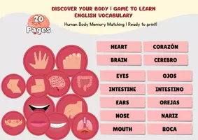 Vista previa - Juegos / Gamificación - Juego montessori para aprender las PARTES del CUERPO en INGLÉS | Human Body Memory Matching Game - Portada