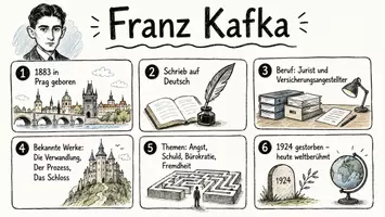 Vorschau - Arbeitsblätter - AB mit Fragen zum Thema "Franz Kafka" + Lösungsblatt + Mindmap + Infografik - Seite 1