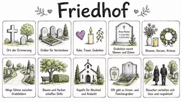 Vorschau - Arbeitsblätter - Arbeitsblätter zum Thema "Friedhof" + Lösung & MP3 + Mindmap + Infografik - Seite 1