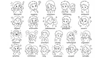 Vorschau - Arbeitsblätter - Ausmalbilder zu Emotionen mit deutschen Untertiteln - Seite 1
