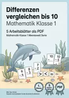 Vorschau - Arbeitsblätter - Differenzen vergleichen bis 10 | Mathematik Klasse 1 | 5 Arbeitsblätter als PDF - Deckblatt