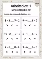 Vorschau - Arbeitsblätter - Differenzen vergleichen bis 10 | Mathematik Klasse 1 | 5 Arbeitsblätter als PDF - Seite 1