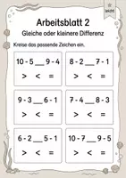 Vorschau - Arbeitsblätter - Differenzen vergleichen bis 10 | Mathematik Klasse 1 | 5 Arbeitsblätter als PDF - Seite 2