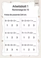 Vorschau - Arbeitsblätter - Rechenwege ergänzen Plus bis 10 | Mathematik Klasse 1 | 5 Arbeitsblätter als PDF - Seite 1
