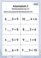 Vorschau - Arbeitsblätter - Fehlende Rechenzeichen bis 10 | Mathematik Klasse 1 | 5 Arbeitsblätter als PDF - Seite 2