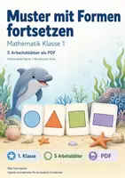 Vorschau - Arbeitsblätter - Muster mit Formen fortsetzen | Mathematik Klasse 1 | 5 Arbeitsblätter als PDF - Deckblatt