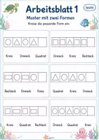 Vorschau - Arbeitsblätter - Muster mit Formen fortsetzen | Mathematik Klasse 1 | 5 Arbeitsblätter als PDF - Seite 1