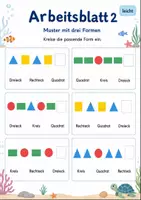 Vorschau - Arbeitsblätter - Muster mit Formen fortsetzen | Mathematik Klasse 1 | 5 Arbeitsblätter als PDF - Seite 2