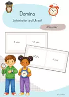 Vorschau - Stationenlernen - Domino | Zeiteinheiten | Uhrzeiten | Spiel | Größen - Deckblatt