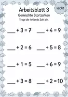Vorschau - Arbeitsblätter - Fehlende Startzahl bei Plusaufgaben bis 10 | Mathematik Klasse 1 | 5 Arbeitsblätter als PDF - Seite 3