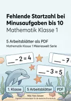 Vorschau - Arbeitsblätter - Fehlende Startzahl bei Minusaufgaben bis 10 | Mathematik Klasse 1 | 5 Arbeitsblätter als PDF - Deckblatt