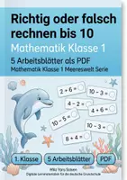 Vorschau - Arbeitsblätter - Richtig oder falsch rechnen bis 10 | Mathematik Klasse 1 | 5 Arbeitsblätter als PDF - Deckblatt