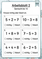 Vorschau - Arbeitsblätter - Richtig oder falsch rechnen bis 10 | Mathematik Klasse 1 | 5 Arbeitsblätter als PDF - Seite 2
