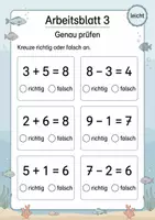 Vorschau - Arbeitsblätter - Richtig oder falsch rechnen bis 10 | Mathematik Klasse 1 | 5 Arbeitsblätter als PDF - Seite 3