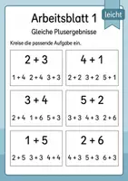 Vorschau - Arbeitsblätter - Gleiche Ergebnisse finden bis 10 | Mathematik Klasse 1 | 5 Arbeitsblätter als PDF - Seite 1