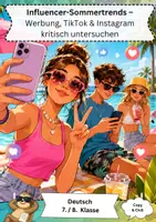 Vorschau - Arbeitsblätter - Influencer-Sommertrends – Sachtext zu Social Media, Werbung & Beeinflussung | Deutsch Klasse 7/8 - Deckblatt