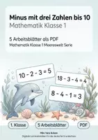 Vorschau - Arbeitsblätter - Minus mit drei Zahlen bis 10 | Mathematik Klasse 1 | 5 Arbeitsblätter als PDF - Deckblatt