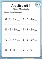 Vorschau - Arbeitsblätter - Minus mit drei Zahlen bis 10 | Mathematik Klasse 1 | 5 Arbeitsblätter als PDF - Seite 1