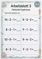 Vorschau - Arbeitsblätter - Minus mit drei Zahlen bis 10 | Mathematik Klasse 1 | 5 Arbeitsblätter als PDF - Seite 3