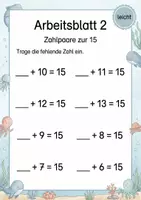 Vorschau - Arbeitsblätter - Ergänzen bis 15 | Mathematik Klasse 1 | 5 Arbeitsblätter als PDF - Seite 2