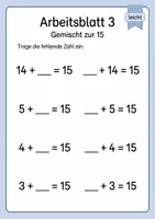 Vorschau - Arbeitsblätter - Ergänzen bis 15 | Mathematik Klasse 1 | 5 Arbeitsblätter als PDF - Seite 3
