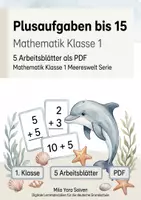 Vorschau - Arbeitsblätter - Plusaufgaben bis 15 | Mathematik Klasse 1 | 5 Arbeitsblätter als PDF - Deckblatt