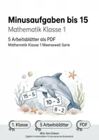 Vorschau - Arbeitsblätter - Minusaufgaben bis 15 | Mathematik Klasse 1 | 5 Arbeitsblätter als PDF - Deckblatt