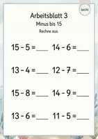 Vorschau - Arbeitsblätter - Minusaufgaben bis 15 | Mathematik Klasse 1 | 5 Arbeitsblätter als PDF - Seite 3