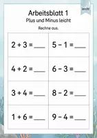 Vorschau - Arbeitsblätter - Plus und Minus gemischt bis 10 | Mathematik Klasse 1 | 5 Arbeitsblätter als PDF - Seite 1