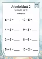 Vorschau - Arbeitsblätter - Plus und Minus gemischt bis 10 | Mathematik Klasse 1 | 5 Arbeitsblätter als PDF - Seite 2