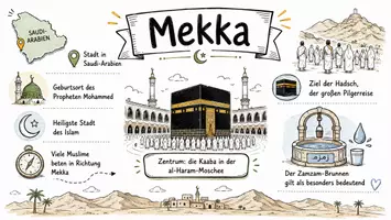 Vorschau - Arbeitsblätter - AB mit Fragen zum Thema "Mekka" + Lösungsblatt + Infografik - Seite 1