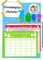 Vorschau - Arbeitsblätter - Stundenplan Monster, Stundenplan für die Grundschule - Deckblatt