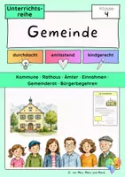 Vorschau - Stundenentwürfe - Gemeinde Klasse 4 | Kommune, Rathaus, Ämter, Einnahmen, Gemeinderat und Bürgerbegehren für HSU und Sachunterricht · Unterrichtsreihe - Deckblatt