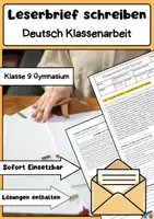 Vorschau - Arbeitsblätter - Leserbrief verfassen Klassenarbeit: Klasse 9 Gymnasium - Deckblatt