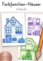 Vorschau - Mal- und Bastelvorlagen - Farbfamilien-Häuser / Kunstprojekt mit Vorlagen / Farbenlehre - Deckblatt