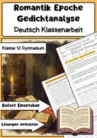 Vorschau - Arbeitsblätter - Romantik Literaturepoche Gedichtanalyse Deutsch Klassenarbeit - Deckblatt