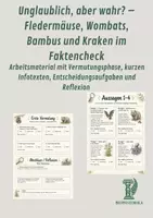 Vorschau - Aufgabenkarten - Unglaublich, aber wahr? – Fledermäuse, Wombats, Bambus und Kraken im Faktencheck - 2-seitiges Arbeitsmaterial mit Vermutungsphase, Infotexten, Entscheidungsaufgaben und Reflexion - Deckblatt