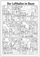 Vorschau - Arbeitsblätter - Der Luftballon im Baum mit Wortspeicher & Lösung | Deutsch – Bildergeschichte Klasse 3/4 | Kreatives Schreiben - Seite 1